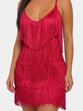 NEW NWT Vibrant Hot Pink Fringe Flapper Dress Small